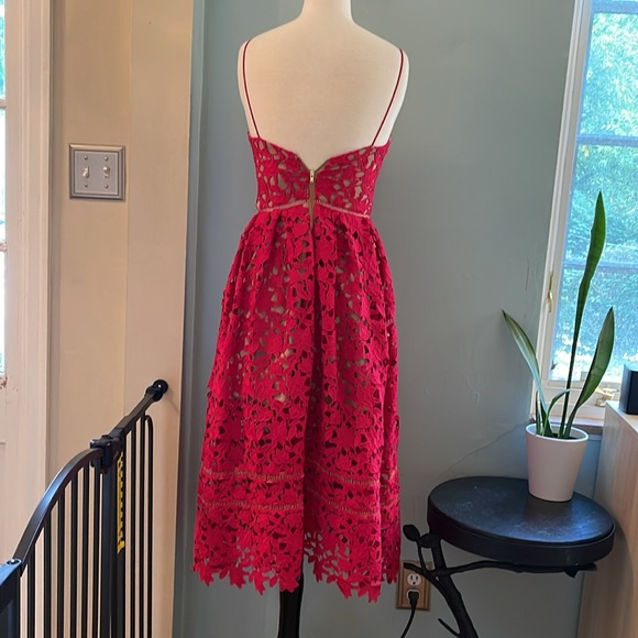 Self-Portrait Red Lace Midi Dress - XS - UK 6/US 2 - Picture 4 of 6